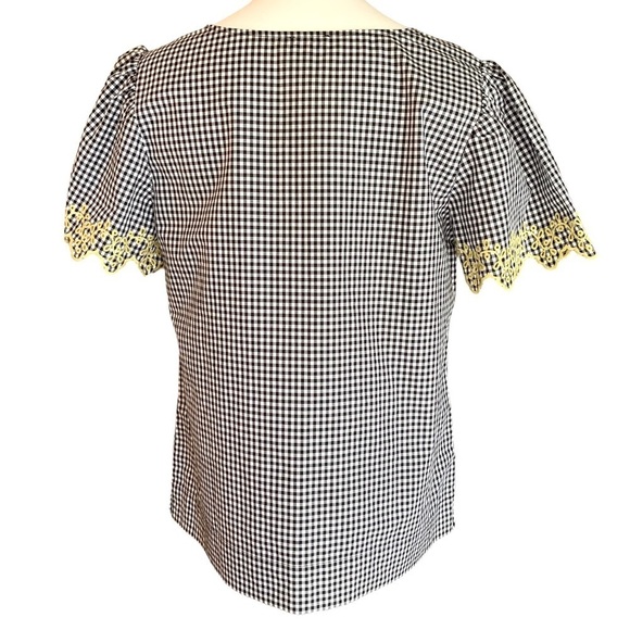 Ann Taylor Gingham Flutter Sleeve Black & White Yellow Embroidered Sleeve Sz M - Picture 2 of 8